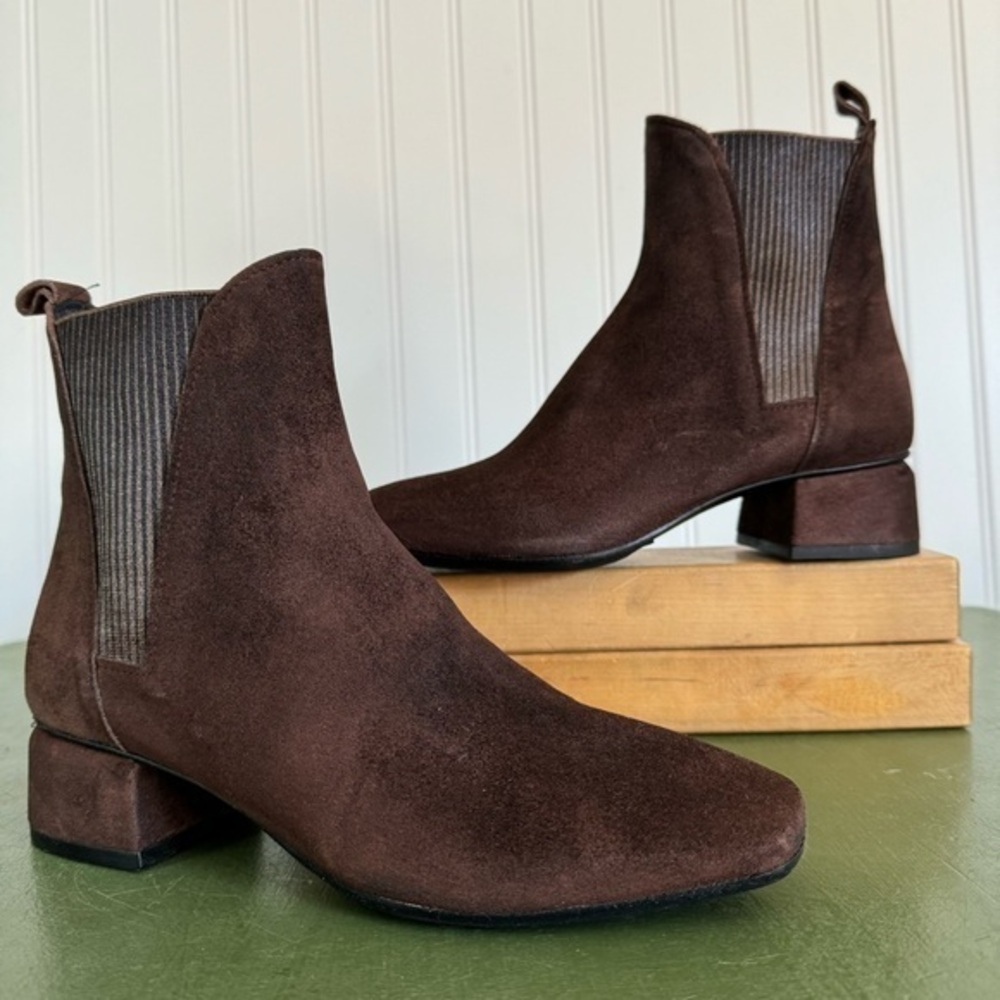 NWT Homers CRETA Heeled Chelsea Boots in Suede Crosta Pepe Brown  #19854
